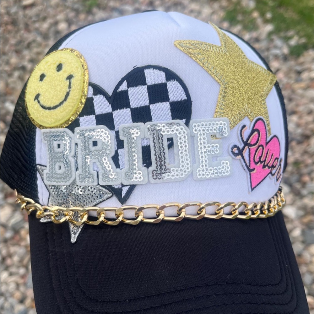 Bride Trucker Hat with Gold Chain
